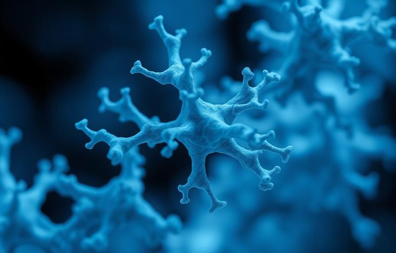 Abstract blue rendering of a protein crystal structure